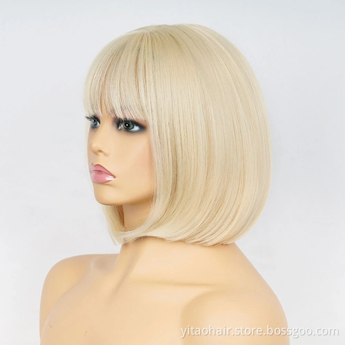 Anogol Cheap Ombre color black root Blonde Synthetic hair Bob Wigs With Bangs 613 color  sik straight synthetic hair  wigs